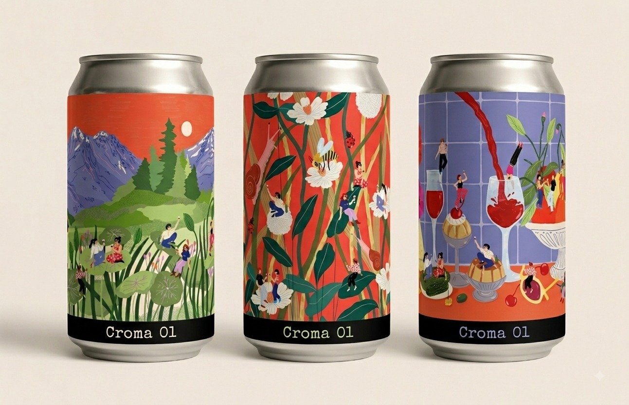 Tres latas CROMA 01 con la obra de @eugendibuja